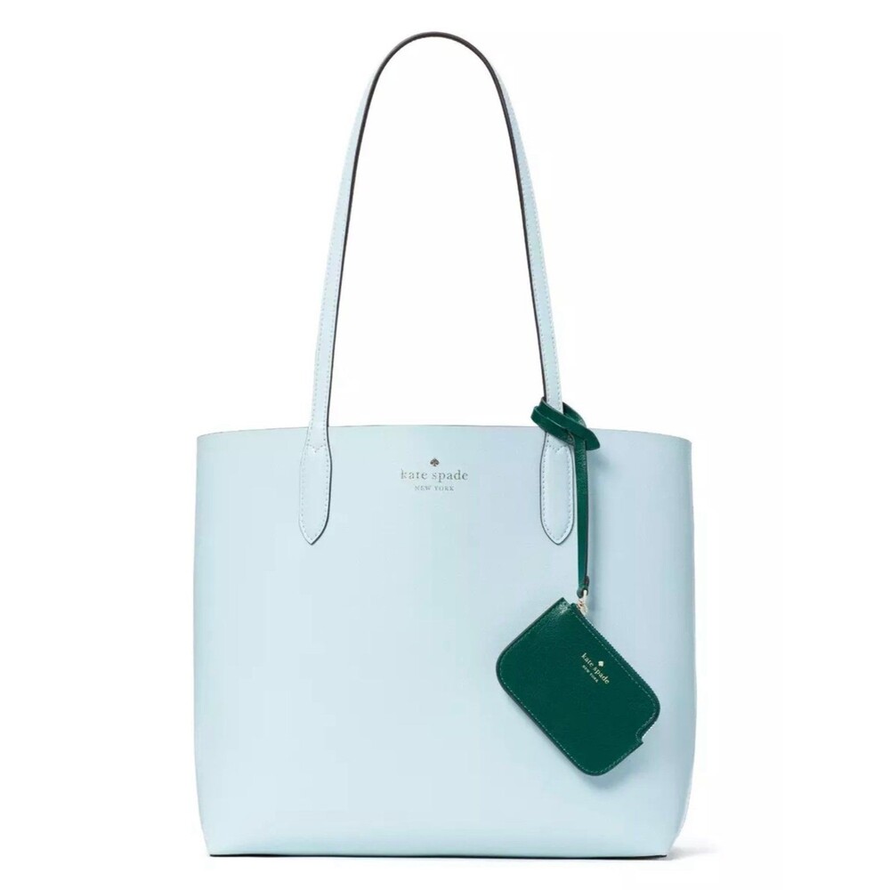 New Kate Spade Ava Reversible Tote with Pouch Double Faced Leather Frosty Ski